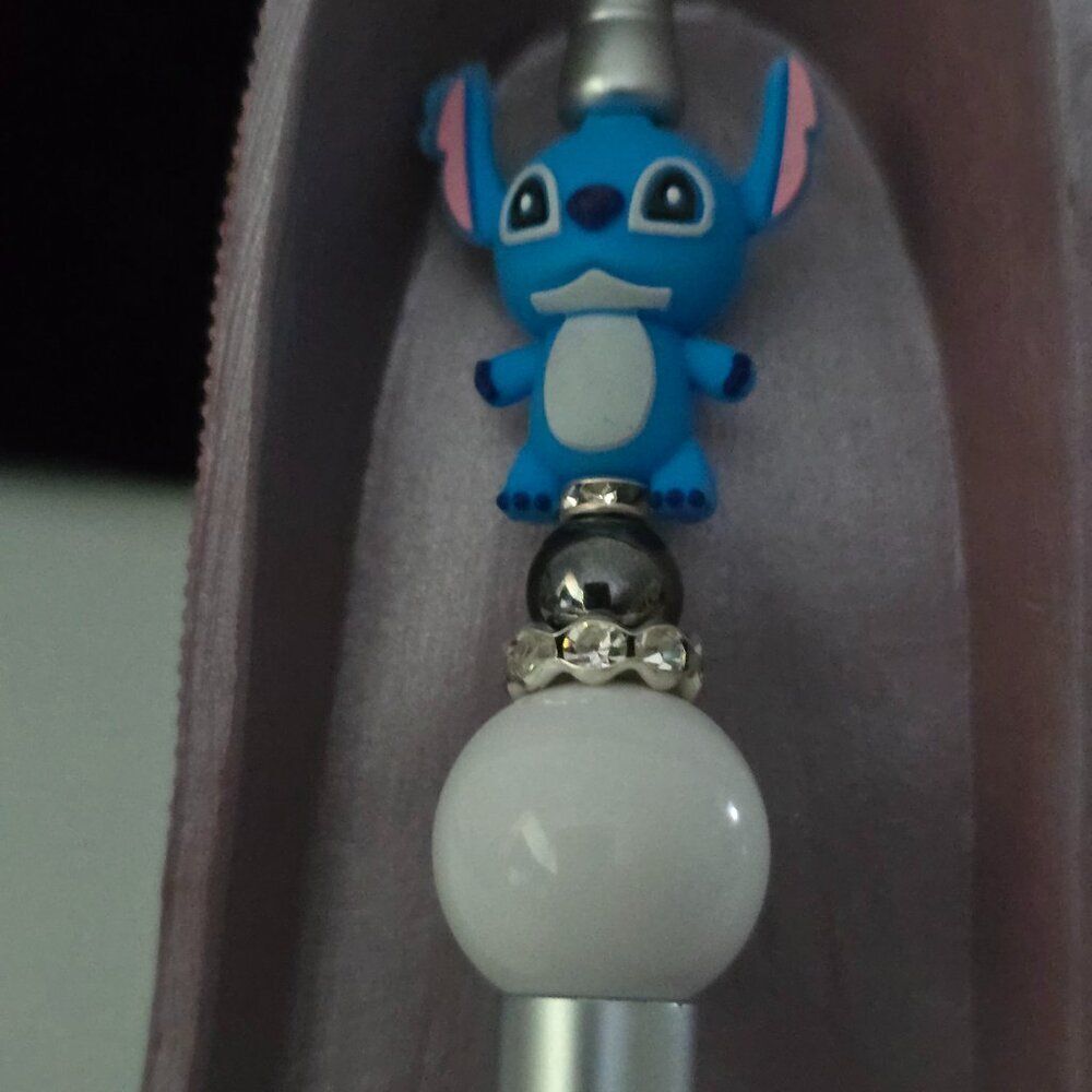 Stitch - Pretty Pens by PenGwensPosh w/Black Ink-Custom w/Large White Bead